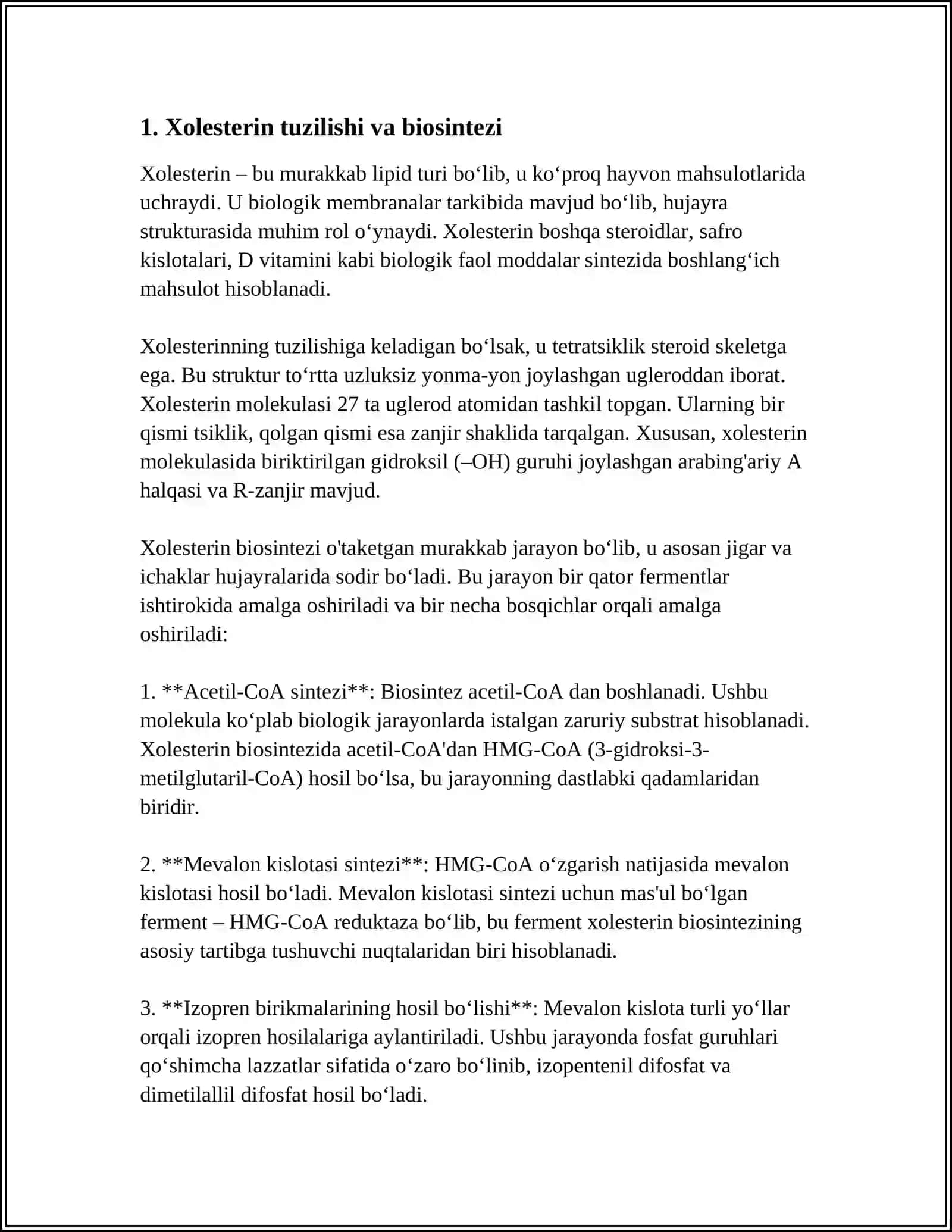 MURAKKAB LIPIDLAR ALMASHINUVI.XOLESTERIN METABALIZIMI VA YOGʻLAR BOSHQARUVI 4