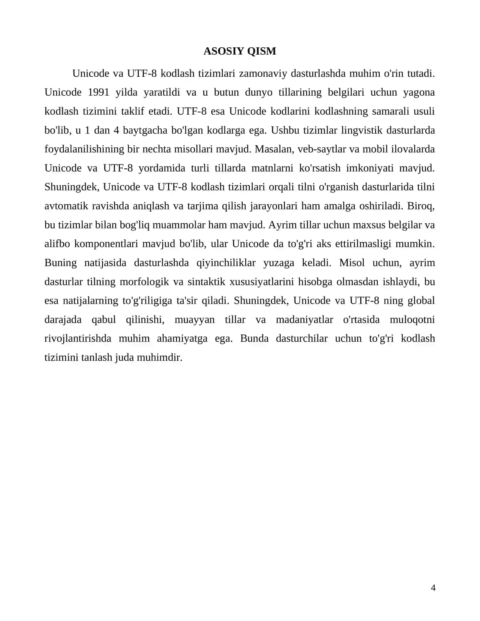 Unicode va UTF-8 kodlash tizimlarining lingvistik dasturlarda qoʼllanishi 4