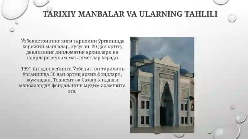 Oʻzbekistonning Eng Soʻnggi Tarixini Oʻrganish Mavzusi 4