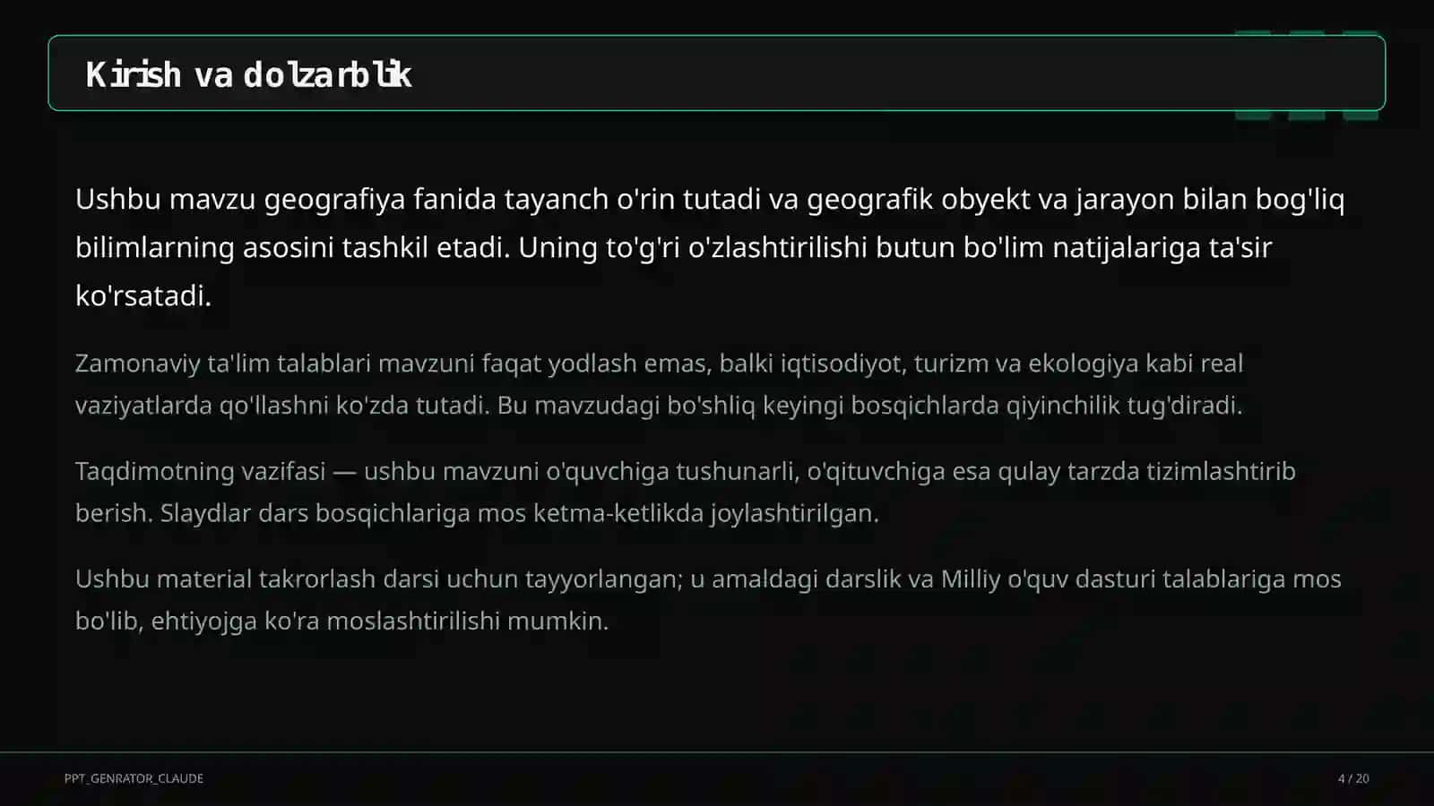 Turizm geografiyasi va O'zbekistonning turistik salohiyati (11-sinf) 4