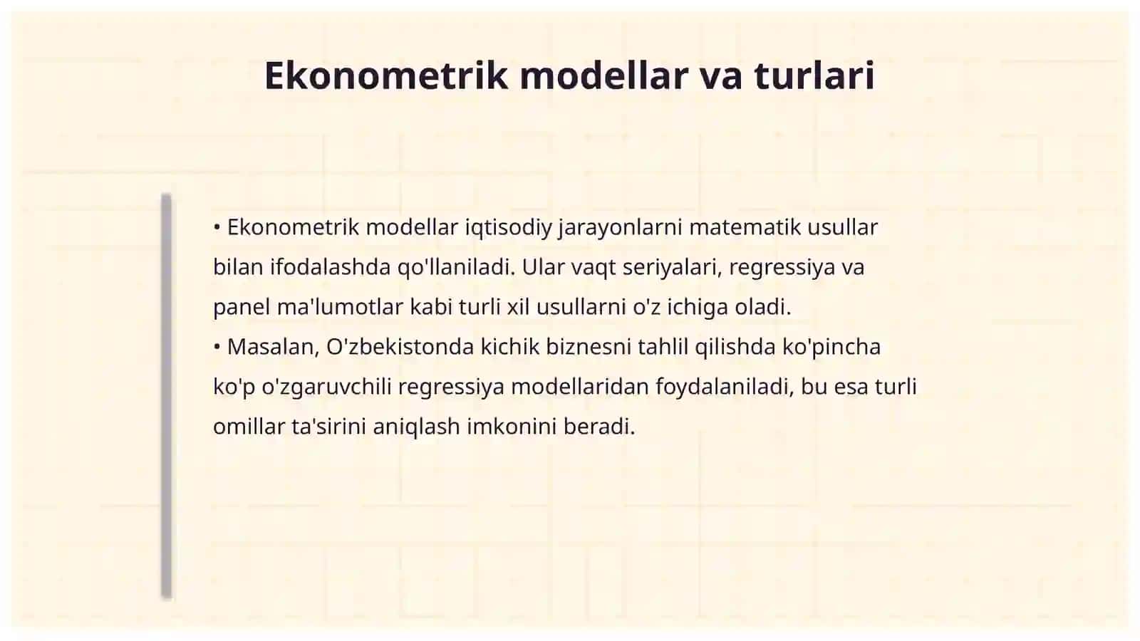 Kichik biznes va xususiy tadbirkorlik sub'cktlari faoliyatini tahlil qilishda ekonometrik modellaridan foydalanish 4