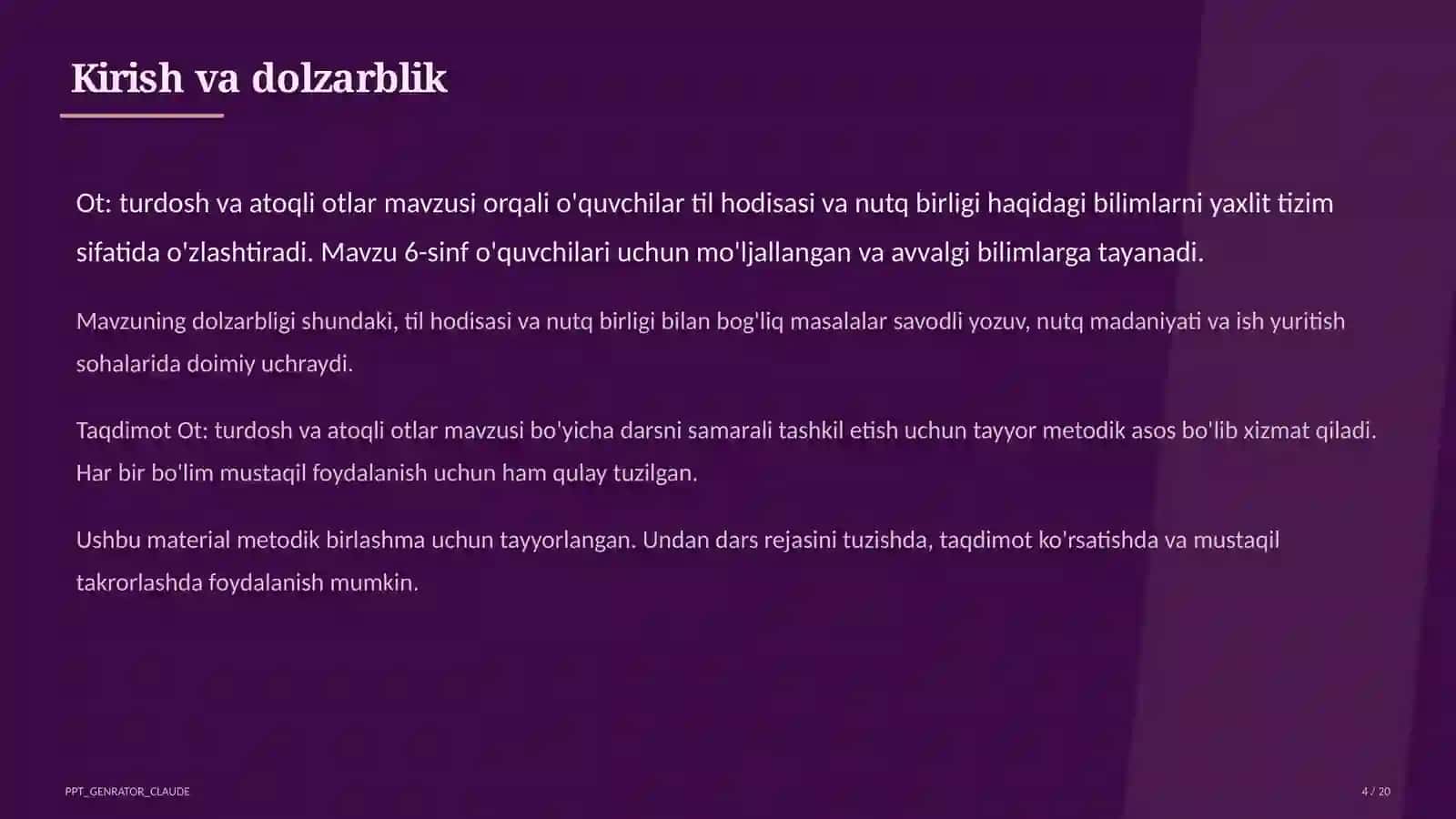 Ona tili (5–11) — metodik birlashma uchun 4