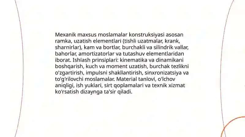 Maxsus moslamalar. Ularning konstruksiyasi va qo‘llanish doirasi 4