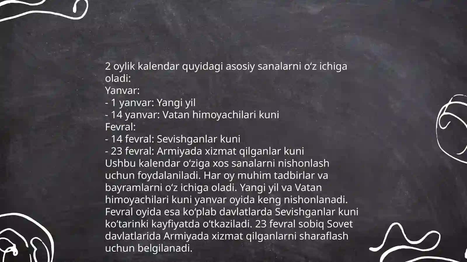 Yil kalendari bilam tanishtirish 4