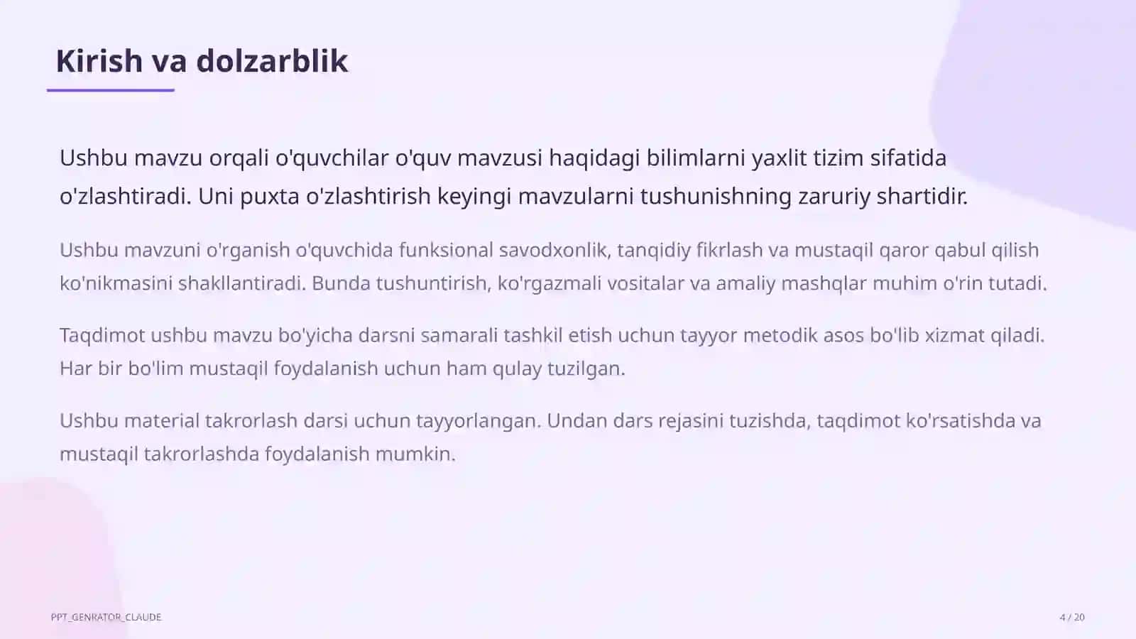 Spiral yondashuv: bilim va ko'nikmalarni sinfdan sinfga bosqichma-bosqich rivojlantirish 4