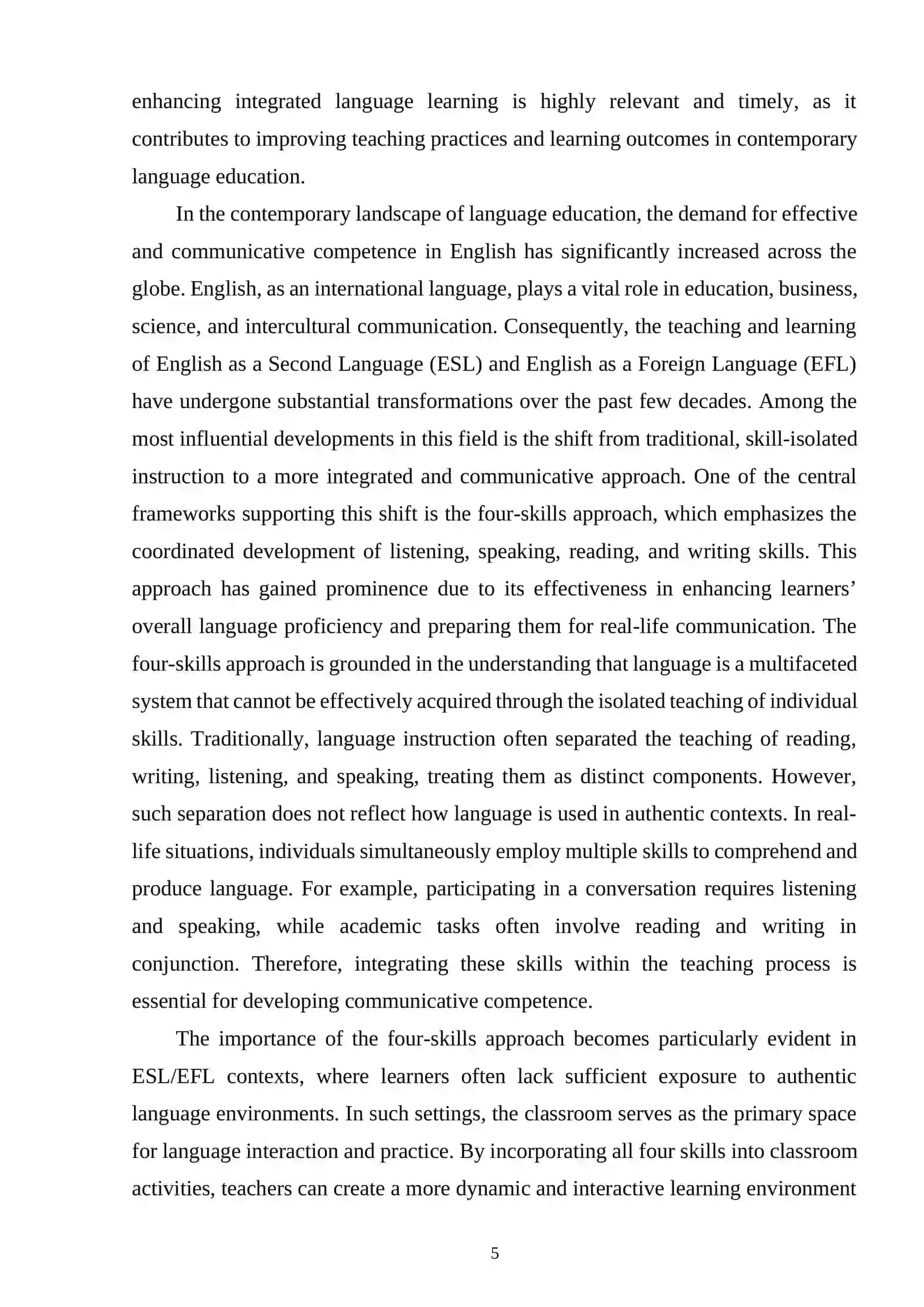The Role of the Four-Skills Approach in Enhancing Integrated Language Learning in ESL/EFL 4