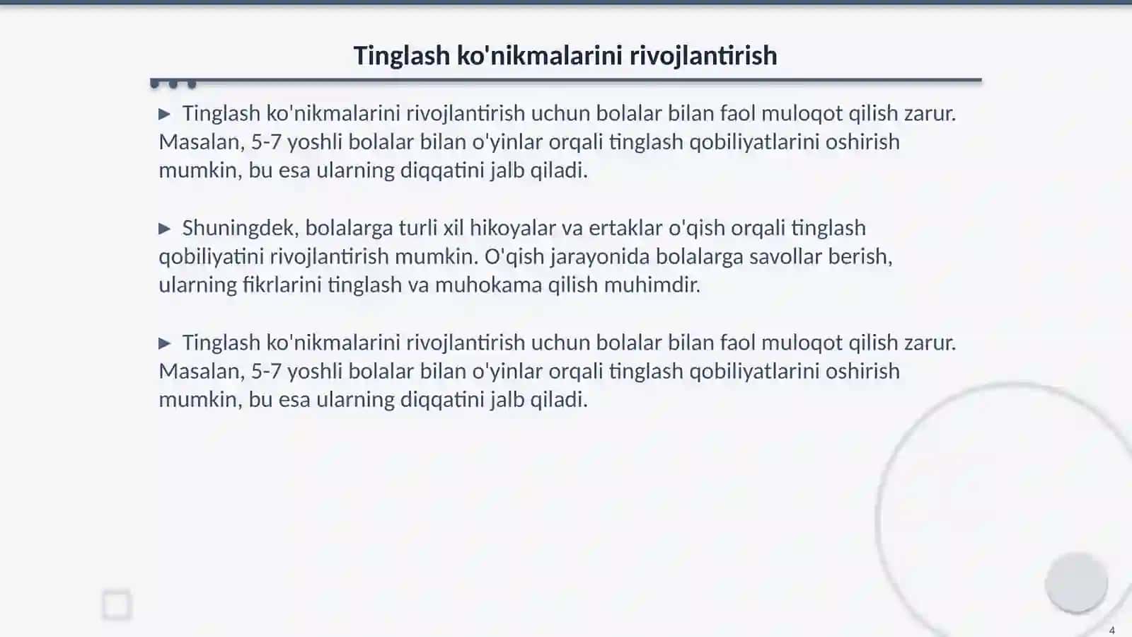 Bolalarni tinglashga o'rgatish 4