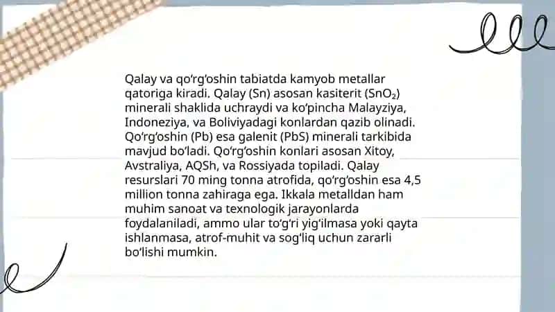 Qalay va qo‘rg‘oshinning kimyoviy xossalari 4