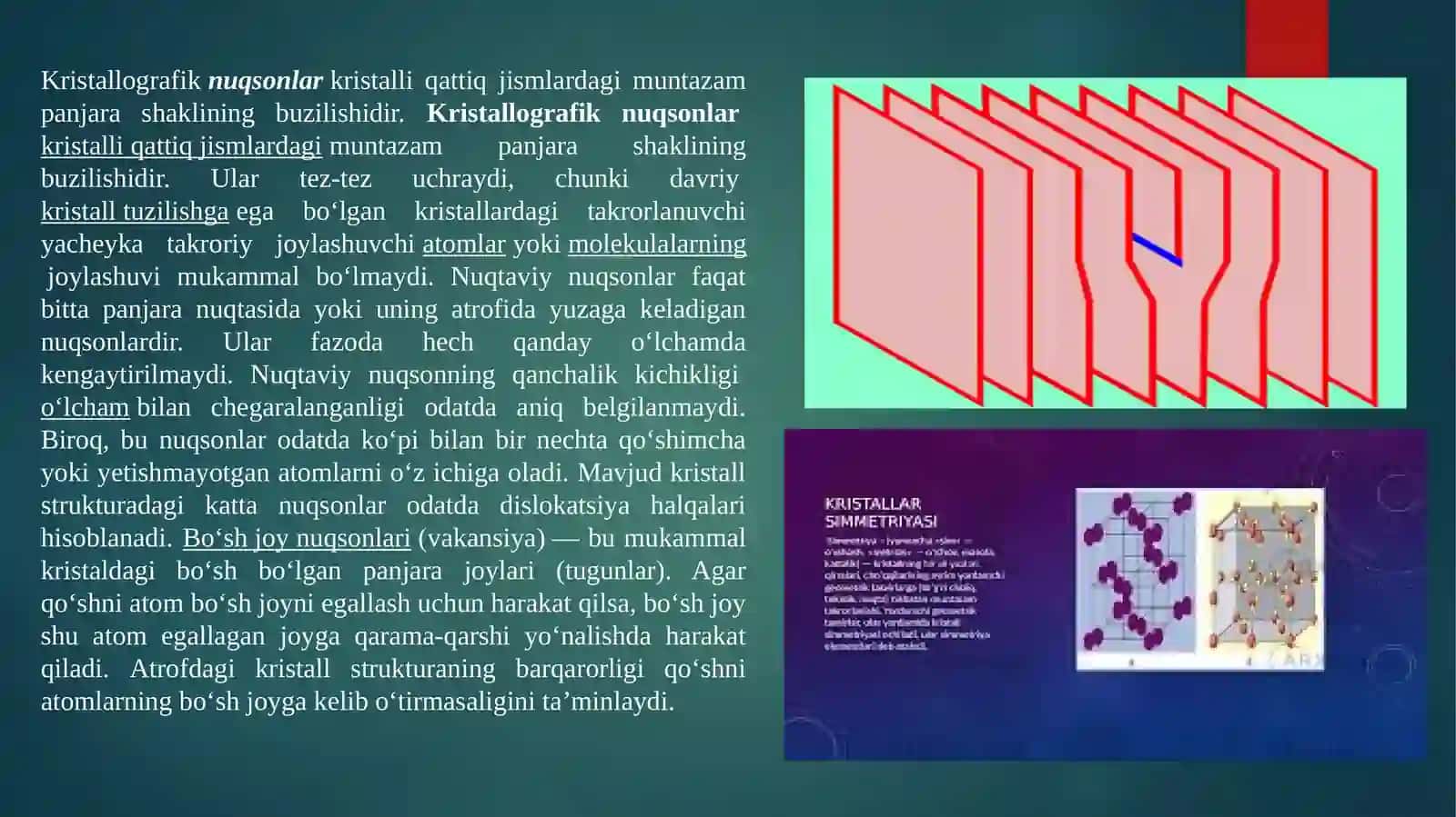 Brave fazoviy panjaralar klassifikatsiyasi. Kristallardagi nuqsonlar (defektlar) 4