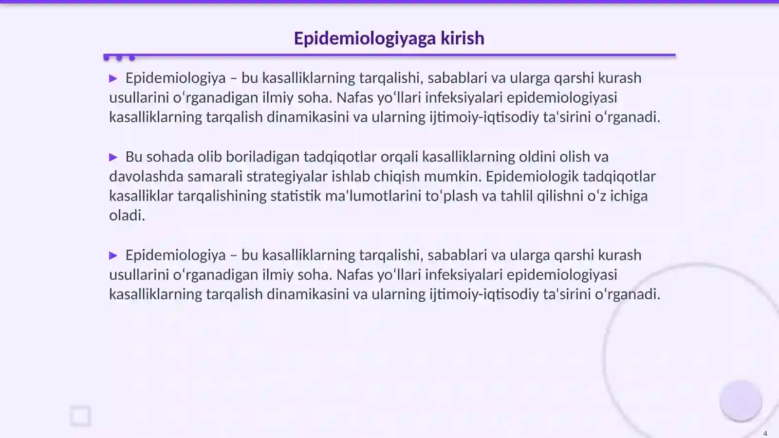 Nafas yo‘llari infeksiyalarining umumiy epidemiologik tasnifi 4