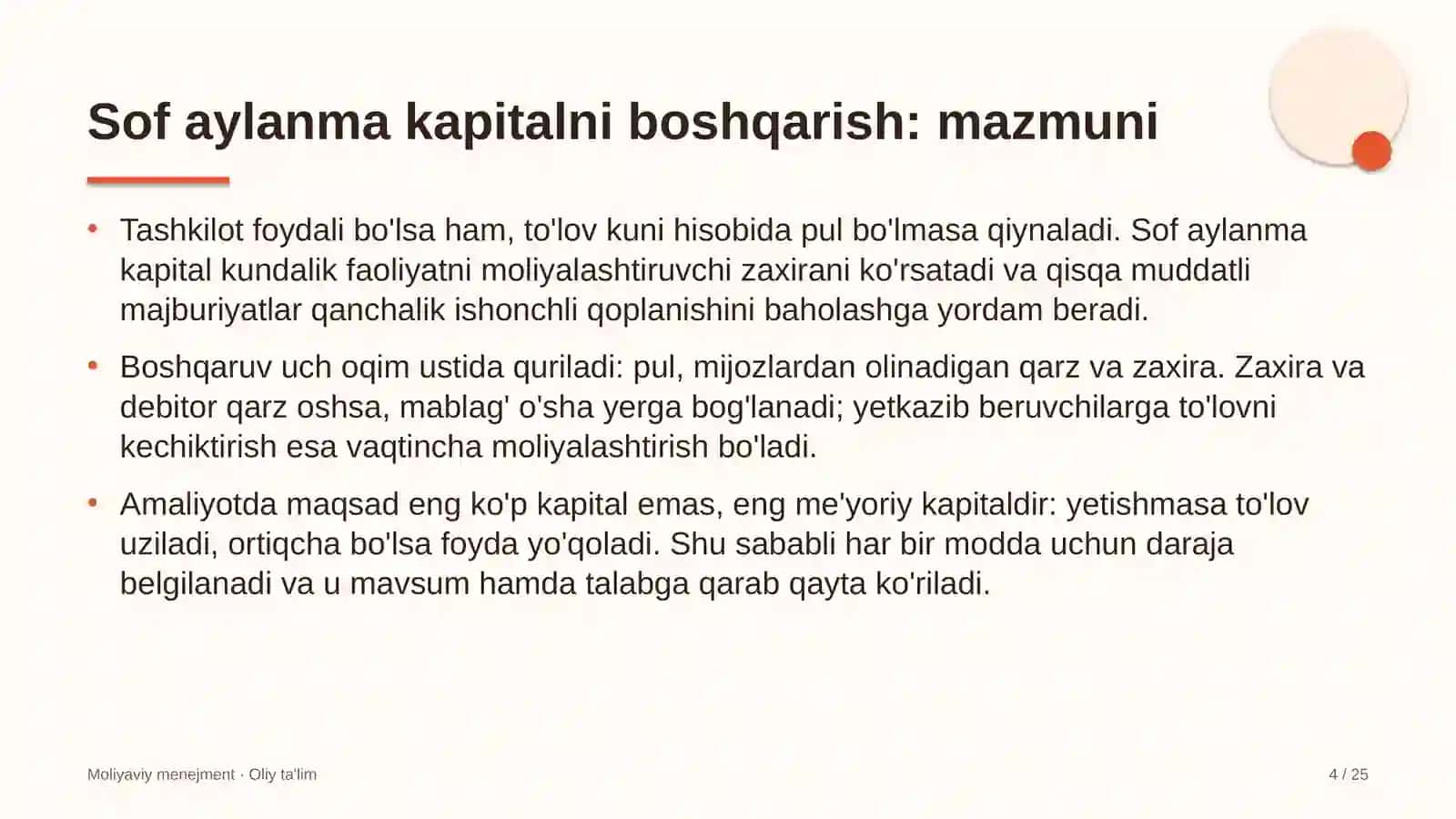 o'quv markazlarida sof aylanma kapitalni boshqarish 9072 4