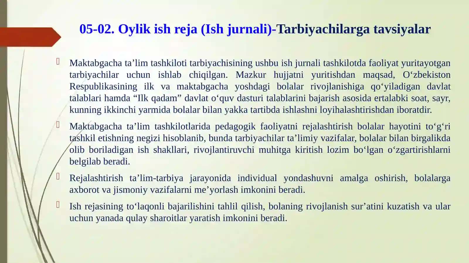 TARBIYACHINING OYLIK ISH REJA (ISH JURNALI) YURITISH TARTIBI 4