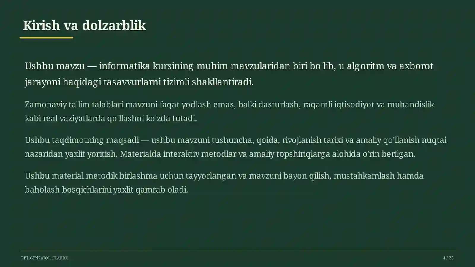 Algoritmlarning turlari: chiziqli, tarmoqlanuvchi, takrorlanuvchi (8-sinf) 4