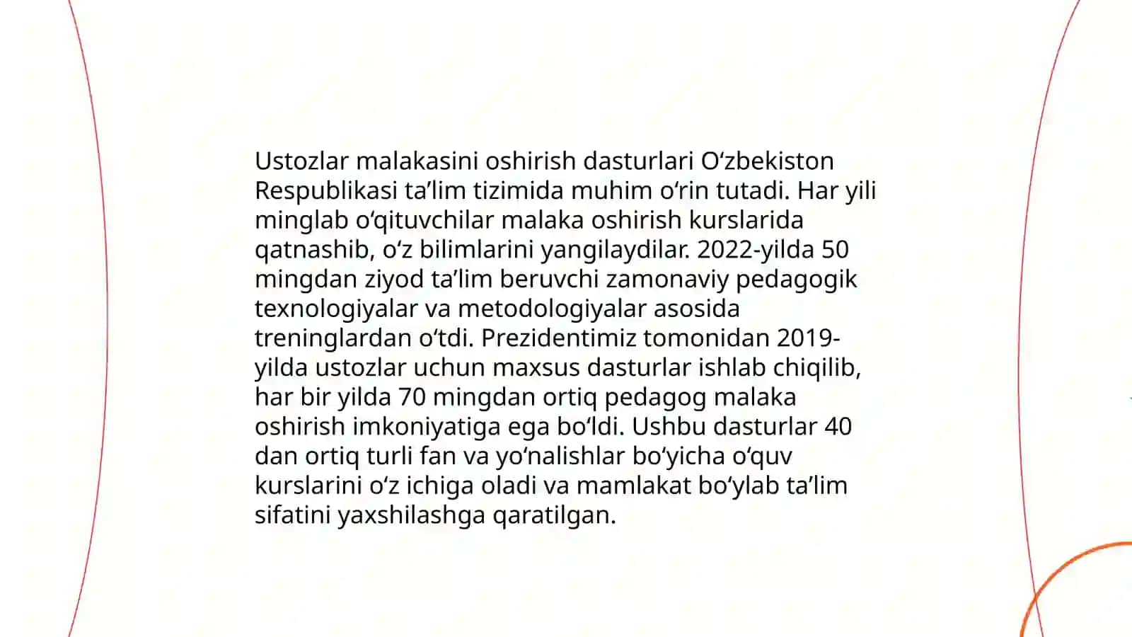 O'zbekiston Respublikasi rivojining yangi bosqichida ta'lim-tarbiya islohotlari:SH.M.Mirziyoyovning ta'lim-tarbiyaga oid fikirlari 4