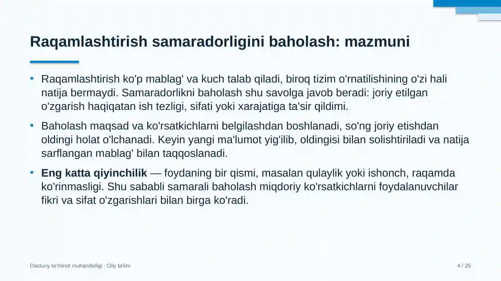 Blokcheyn loyihalarida raqamlashtirish samaradorligini baholash 4