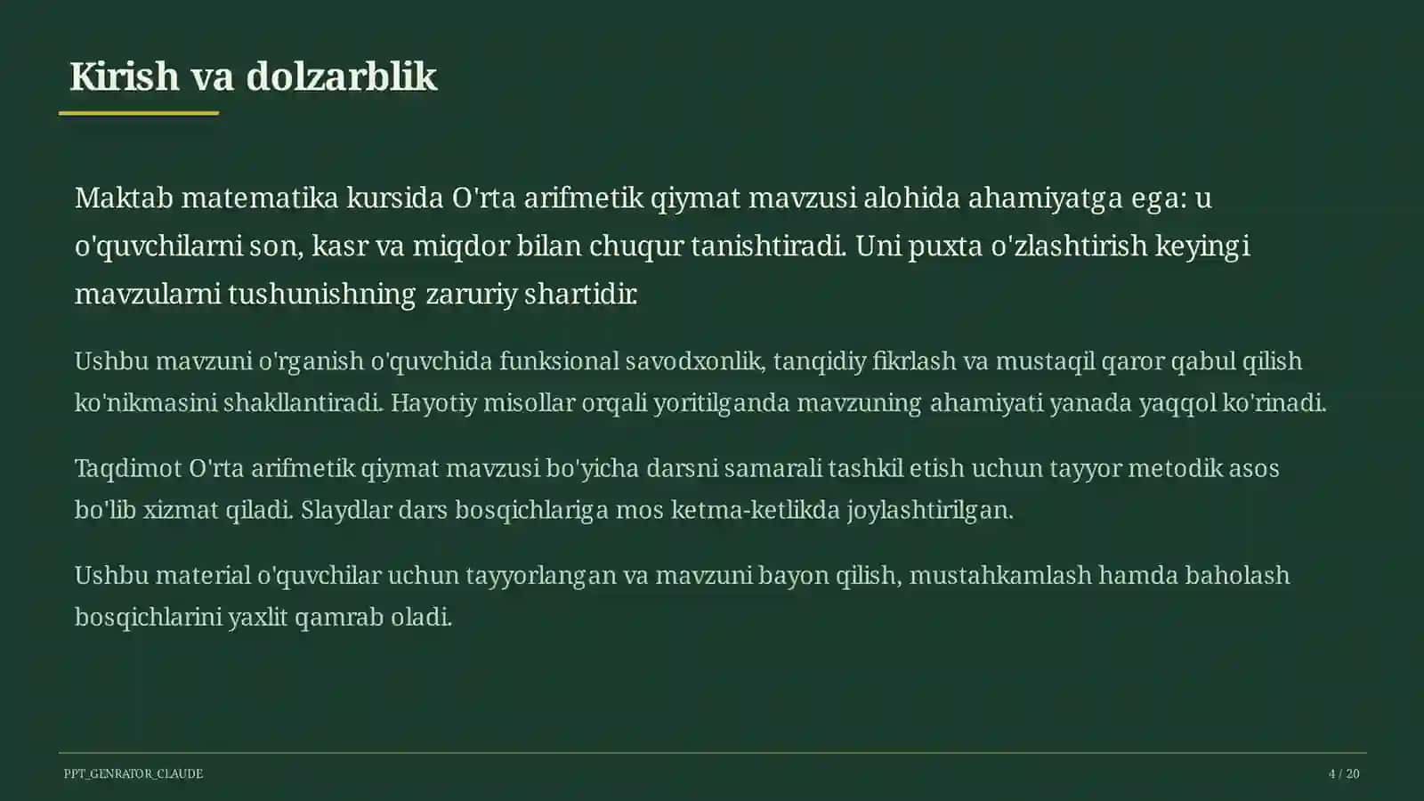 O'rta arifmetik qiymat (5-sinf) 4
