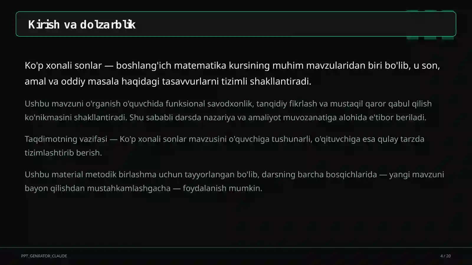 Ko'p xonali sonlar (4-sinf) 4