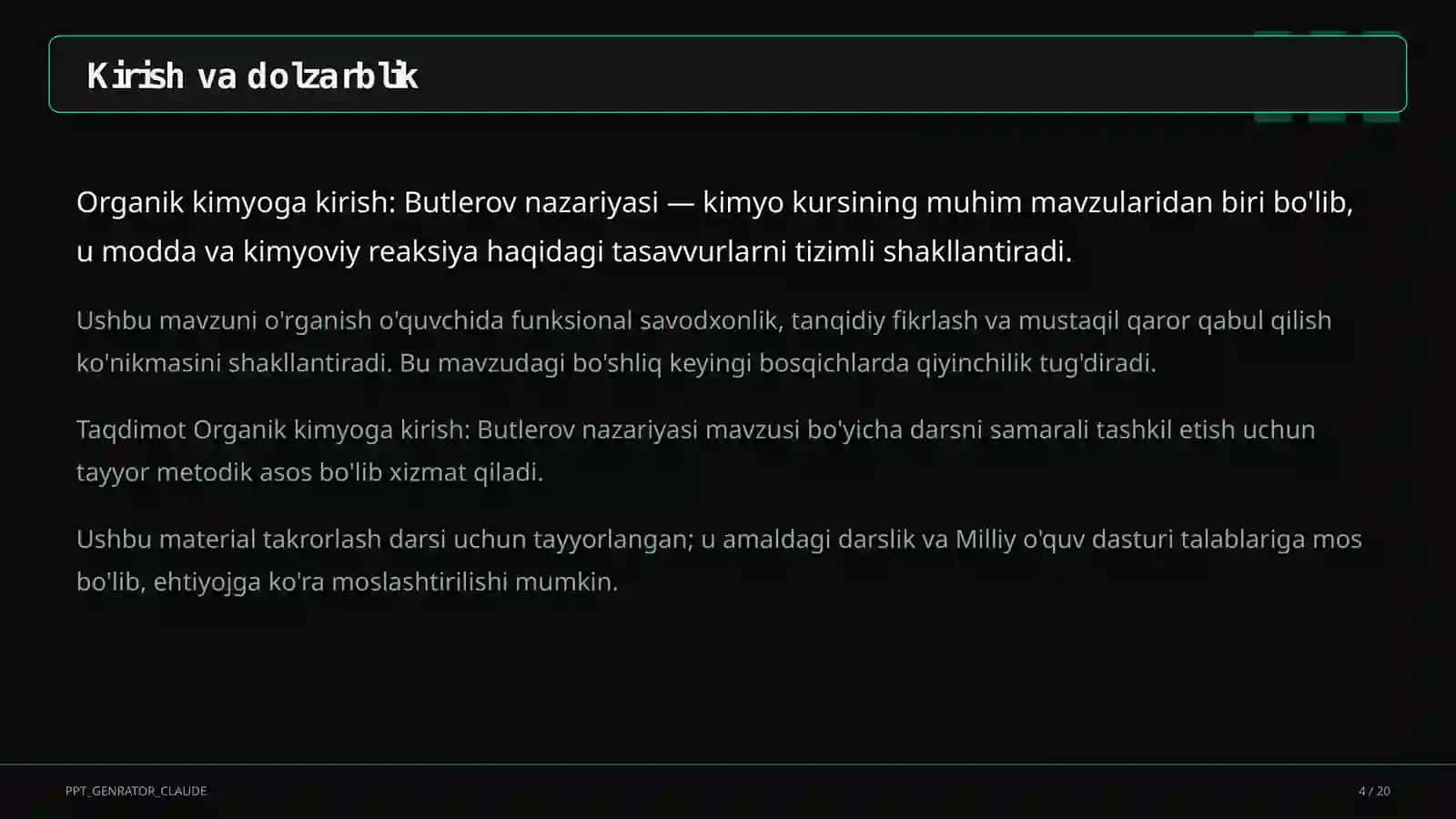 Organik kimyoga kirish: Butlerov nazariyasi (10-sinf) 4