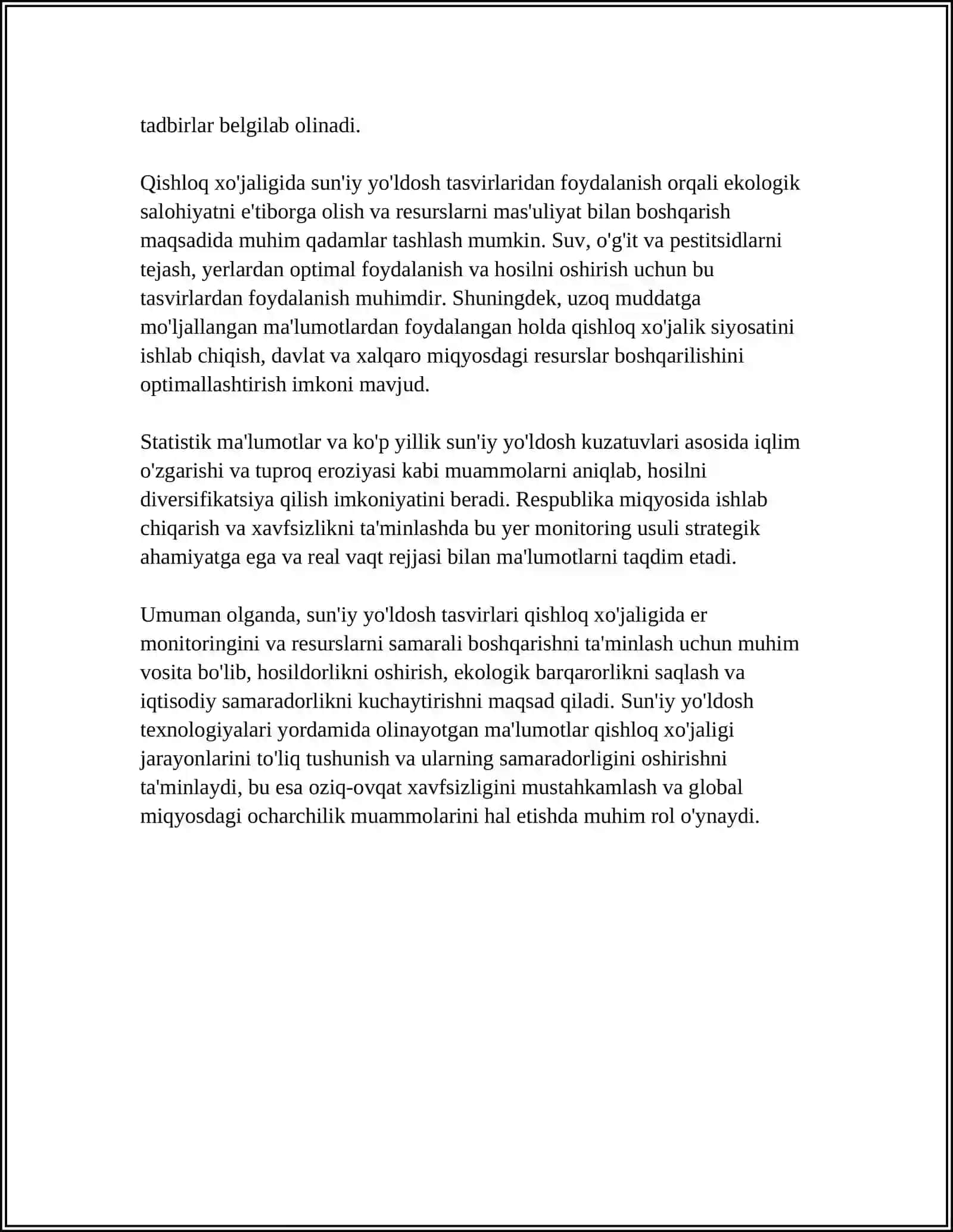 SUN'IY YOʻLDOSH TASVIRLARI YORDAMIDA QISHLOQ HO`JALIGI YERLARINI MONITORING QILISH 4