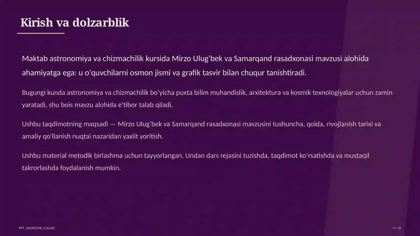 Mirzo Ulug'bek va Samarqand rasadxonasi (10-sinf) 4