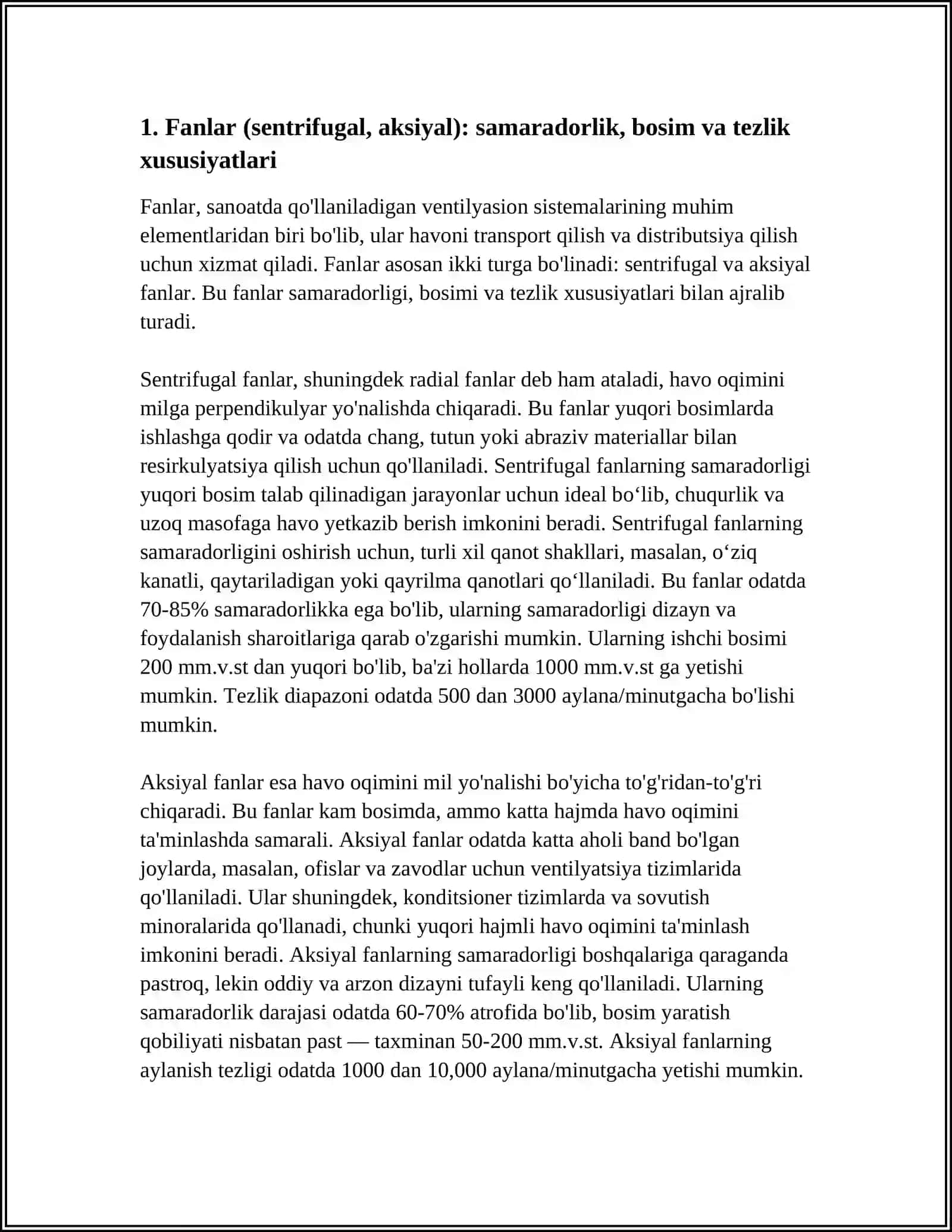 SANOATDA QOʻLLANILADIGAN VENTILYASION SISTEMALARNING ELEMENTLARI TEXNIK XARAKTERISTIKALARI 4