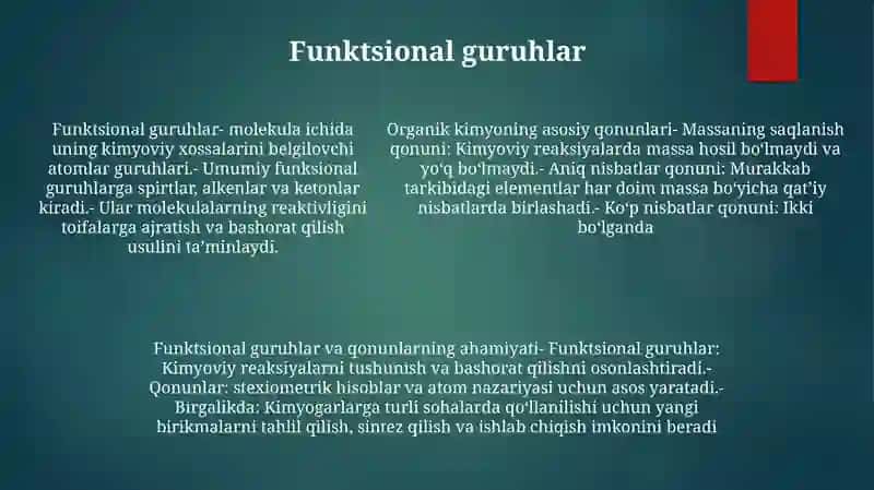 Organik Kimyo Fanining Asosiy Qonunlari Hamda Ularning Ahamiyati Haqida MaʼLumotlar Yozish 4