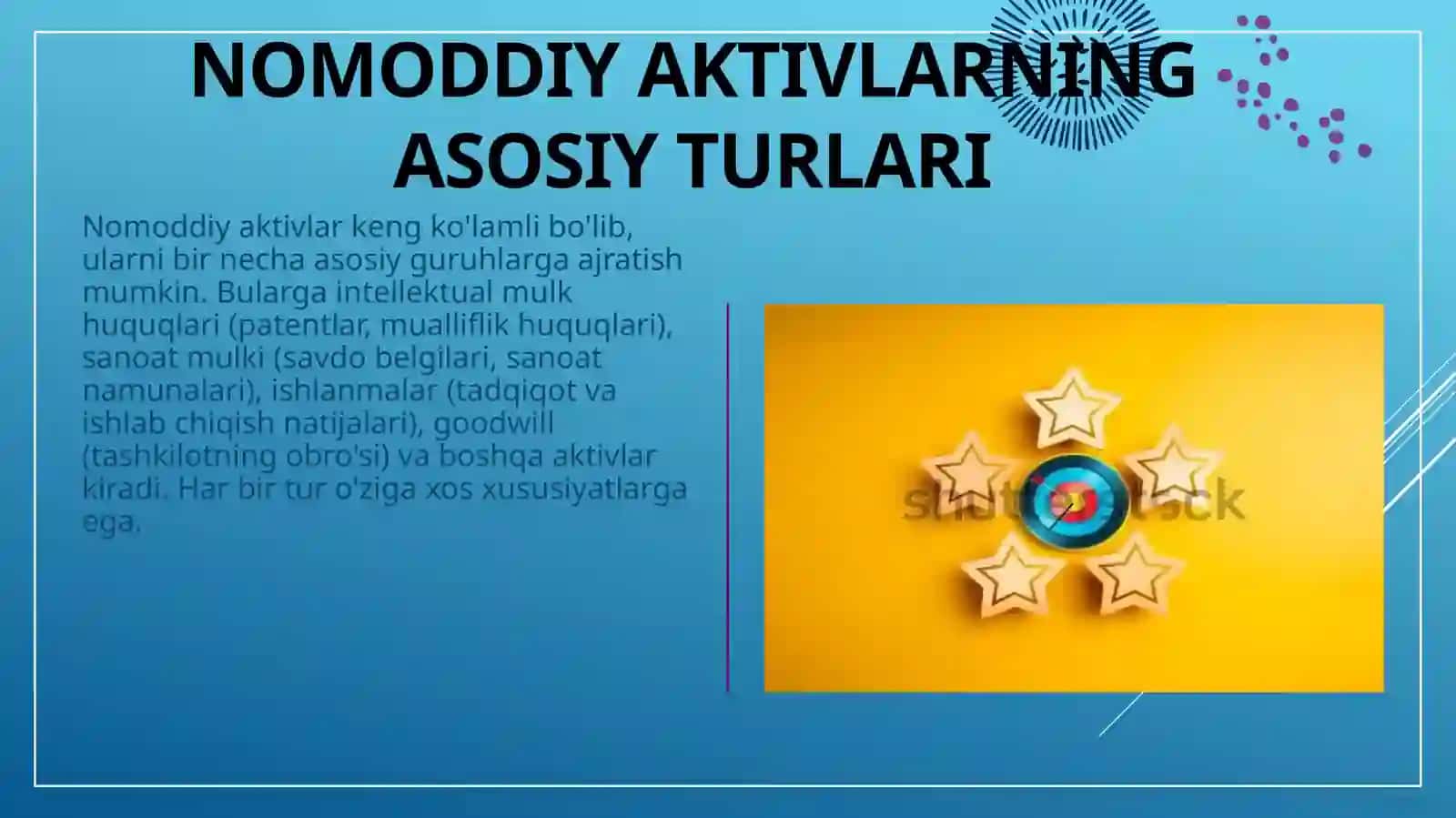 Nomoddiy aktivlar tushunchasi. Nomoddiy aktivlarning turlari 4