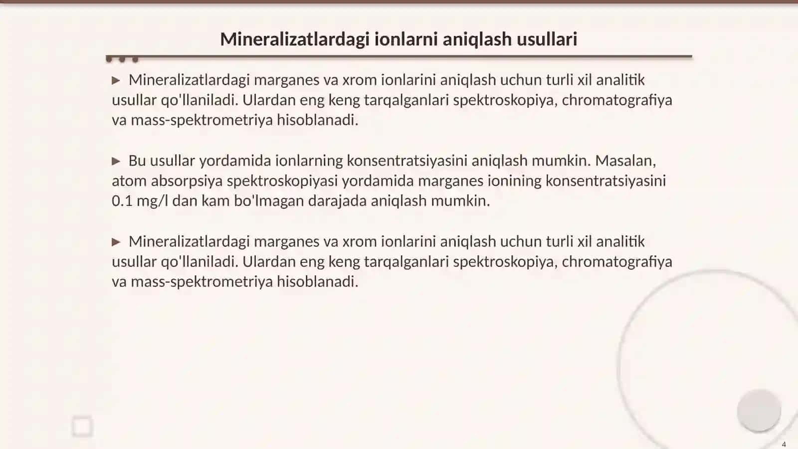 Mineralizat tarkibida marganes va xrom ionini aniqlash 4