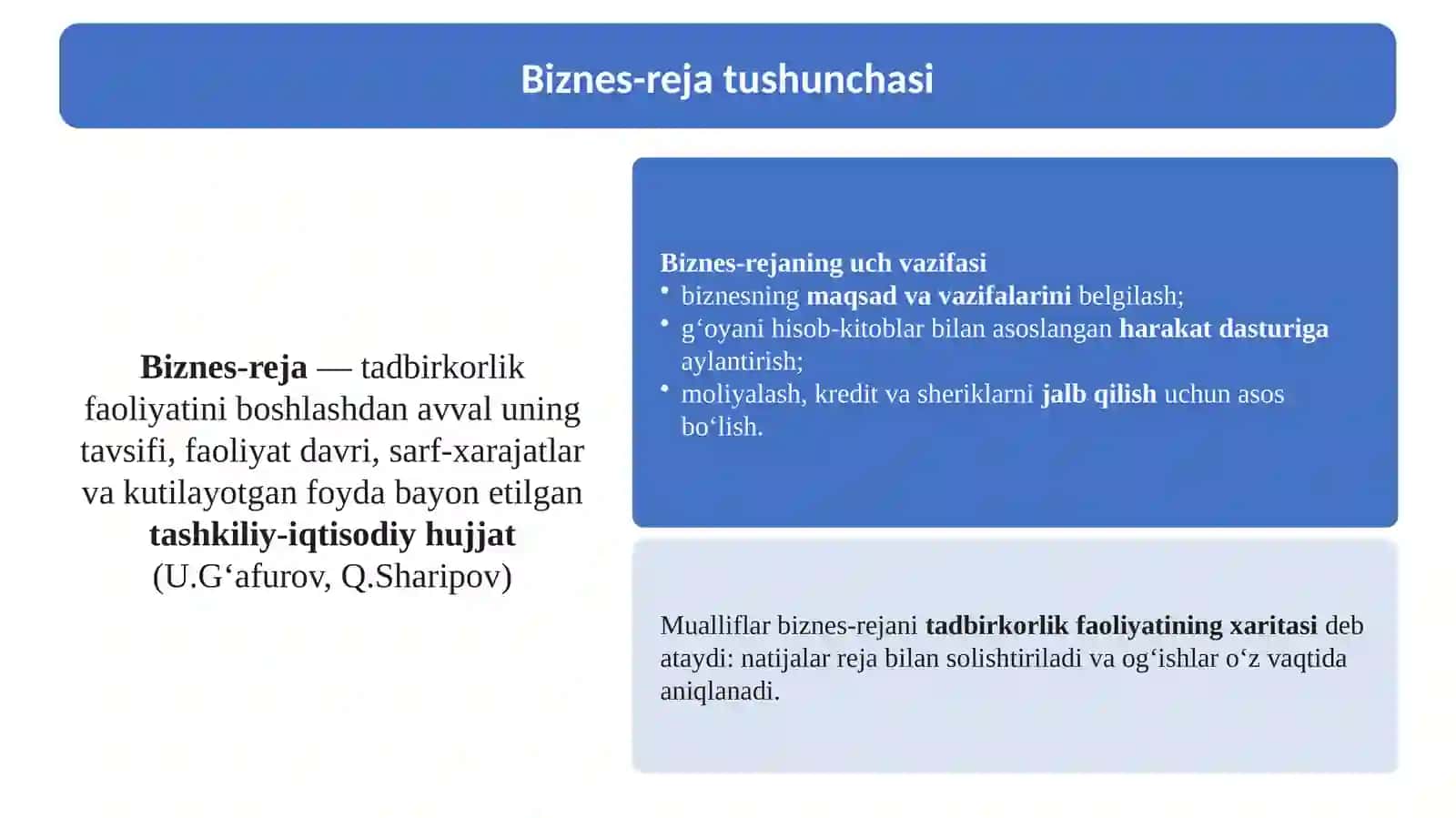 13-Mavzu. Biznes-reja tuzish va mahsulotni tashqi bozorga olib chiqish 4