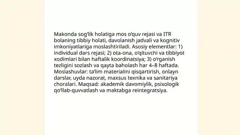 Bola yoki o'smirni, ayniqsa onkogematologik kasallik profiliga moslashishida oila va maktabning o'rni 4