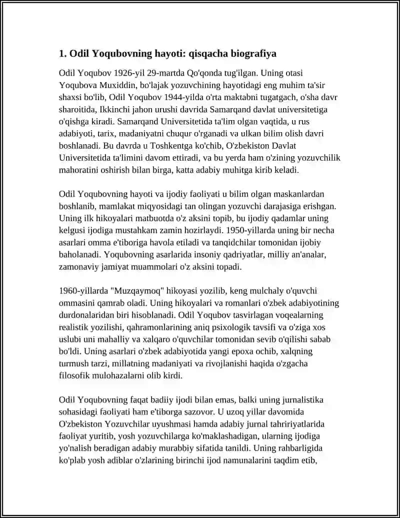 ODIL YOQUBOV HAYOTI VA IJODI “ MUZQAYMOQ” HIKOYASI 4
