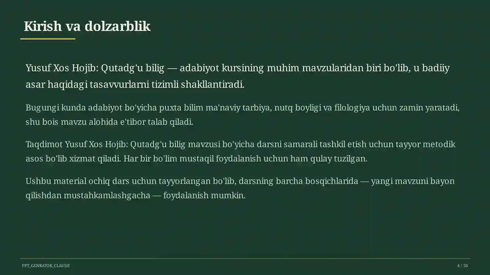 Yusuf Xos Hojib: Qutadg'u bilig (6-sinf) 4