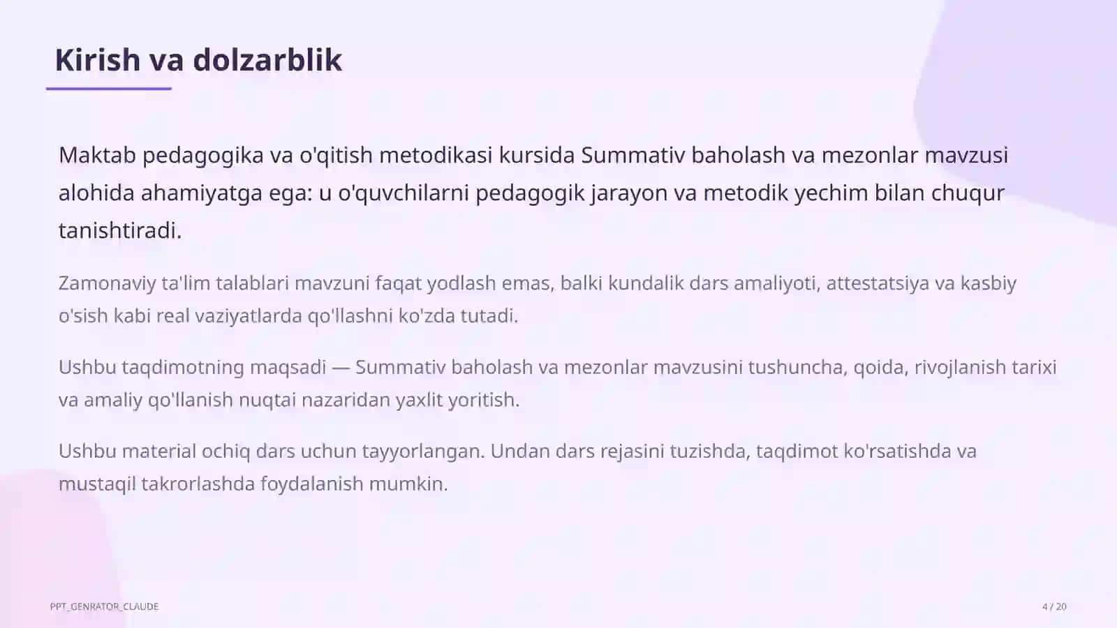 Summativ baholash va mezonlar 4