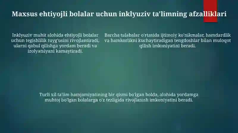 Inkyuiziv Ta'limni Amalga Oshirish Jarayoni Alohida Yordamga Muhtoj Bolaning Shaxsini Rivojlanishning Xususiyatlari 4
