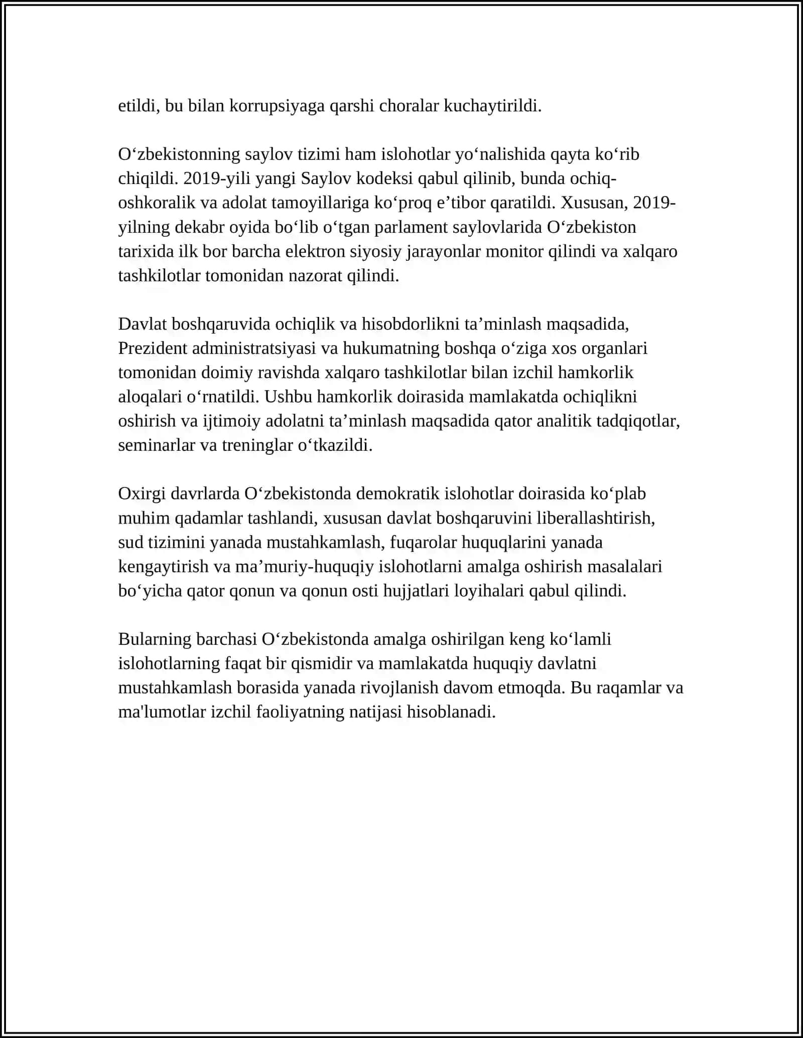 MUSTAQILLIK YILLARIDA DAVLAT BOSHQARUVI TIZIMIDA AMALGA OSHIRILGAN ISLOHOTLAR 4