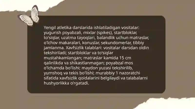 Yengil atletika darslarini tashkil qilish va oʻtkazish usullari 4