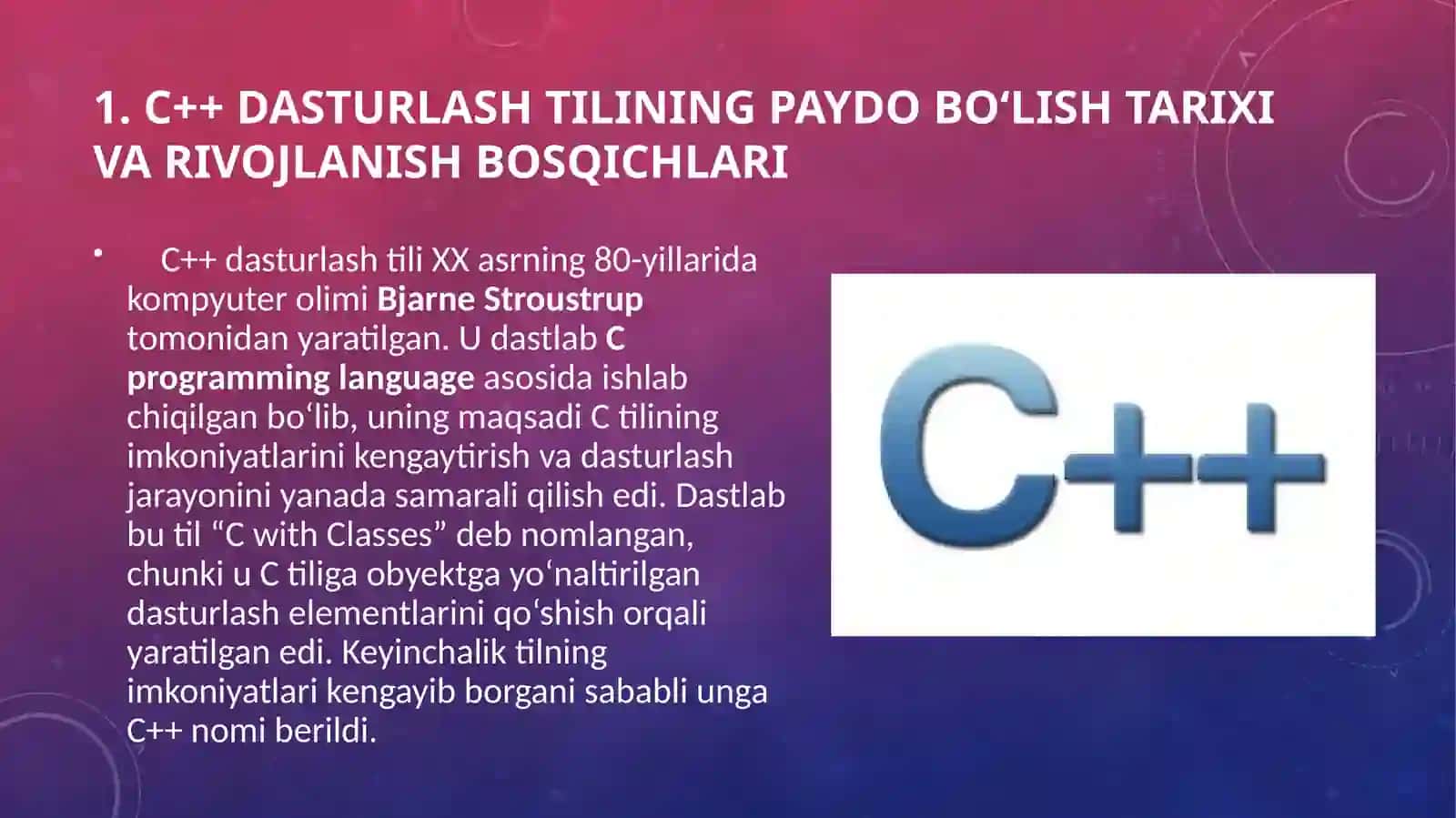 C++ dasturlashtili. C++ tili tuzilishi 4