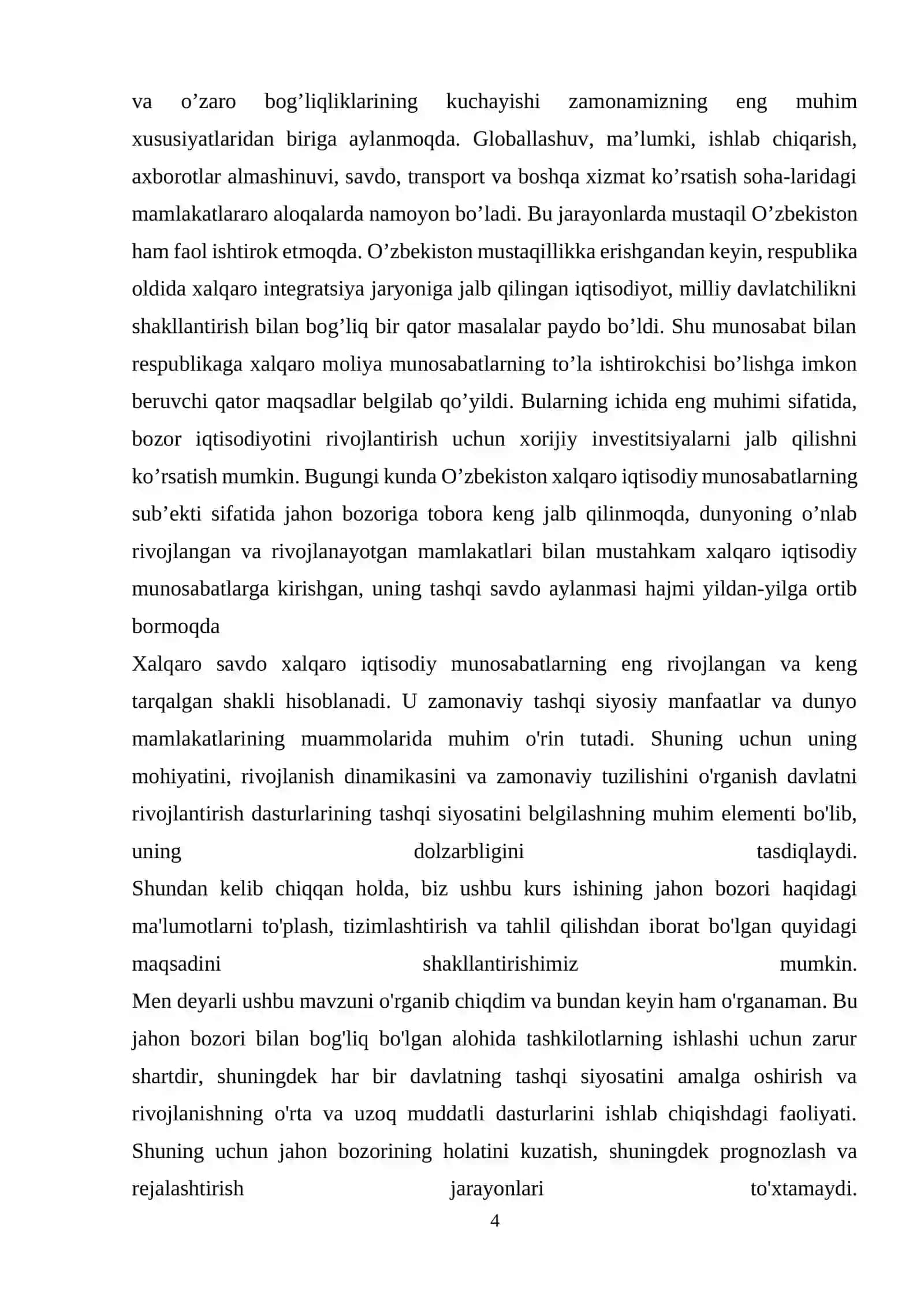 O‘zbekiston Respublikasining Butun jahon savdo tashkilotiga azo bo’lib kirishi masalalari 4