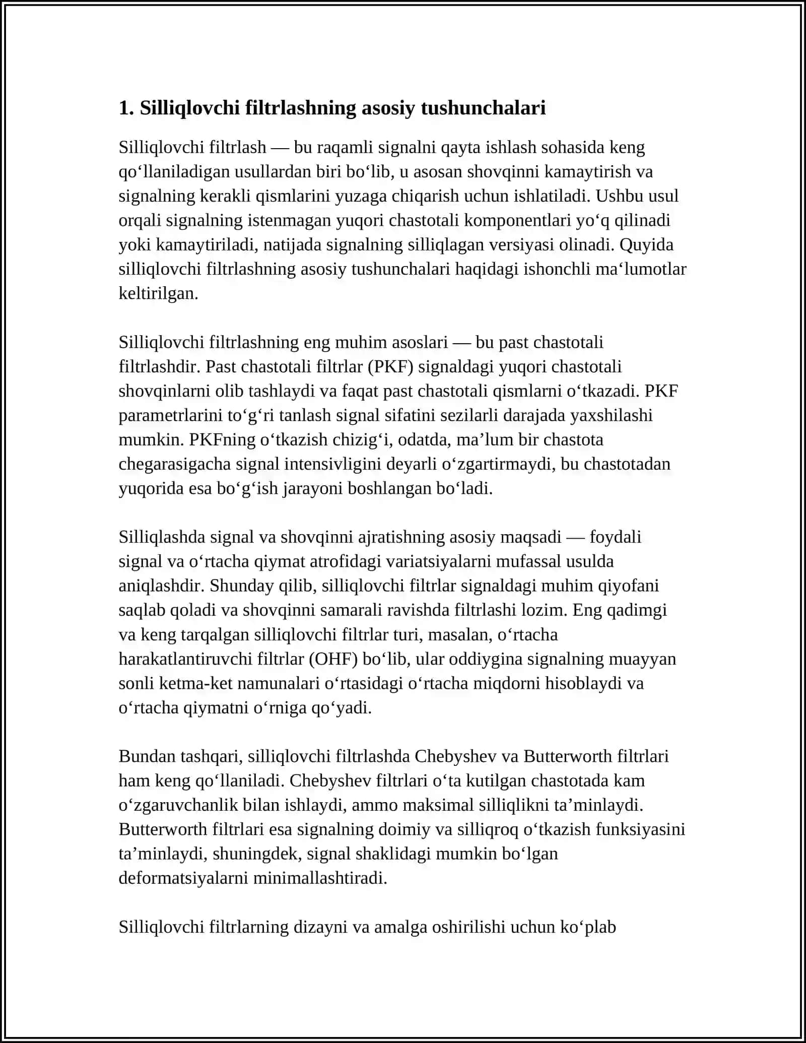 Silliqlovchi filtrlarning turlari, ishlash prinsi va zamonaviy elektron bloklarda qo‘llanilishi 4