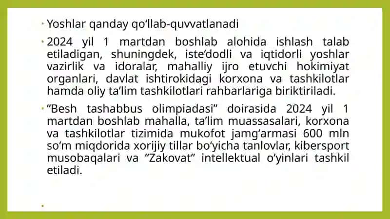 Oʻzbekiston– 2030 strategiyasining asosiyyoʻnalishlari—insonparvardavlat qurish yoʻlida 4