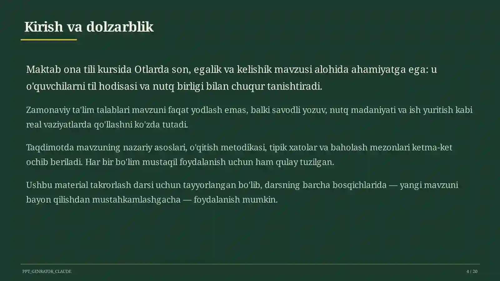 Otlarda son, egalik va kelishik (6-sinf) 4
