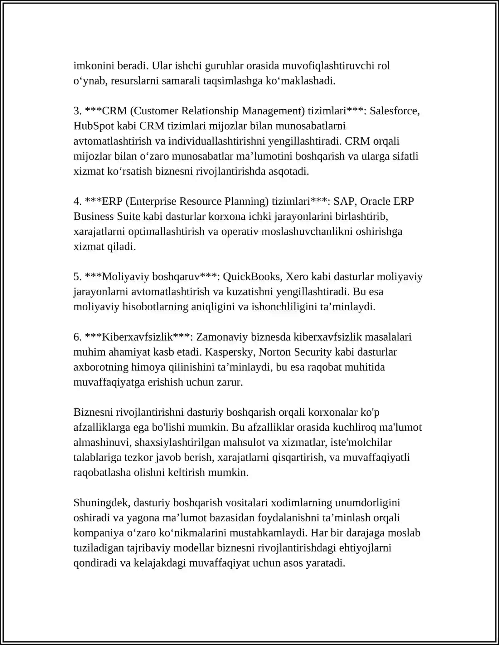 Biznesni rivojlantirishni dasturiy boshqarish asoslari 4