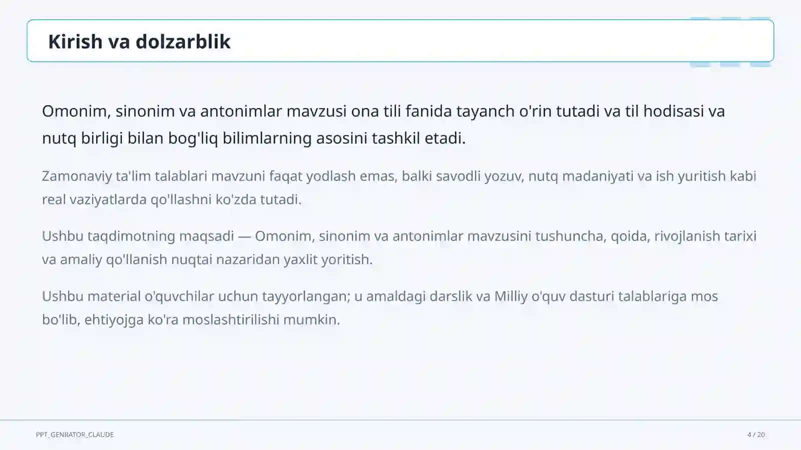 Omonim, sinonim va antonimlar (5-sinf) 4