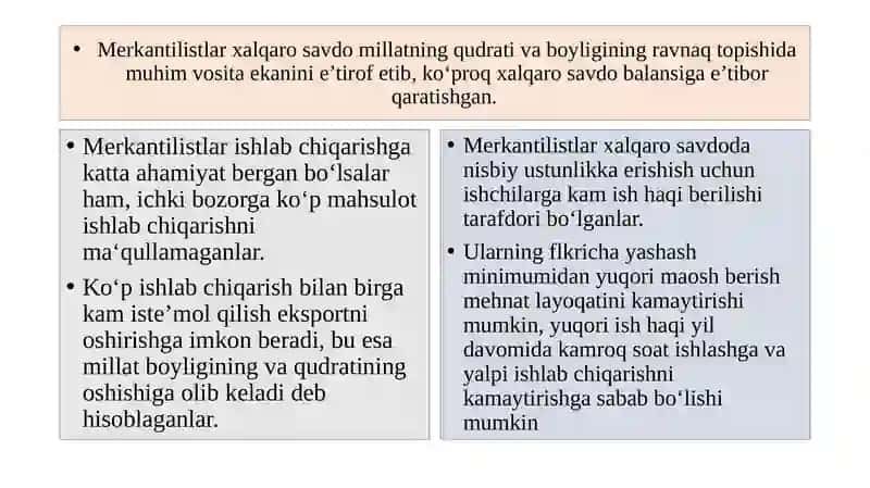 MERKANTILIZM IQTISODIY TA’LIMOTINING MOHIYATI VA AHAMIYATI 4