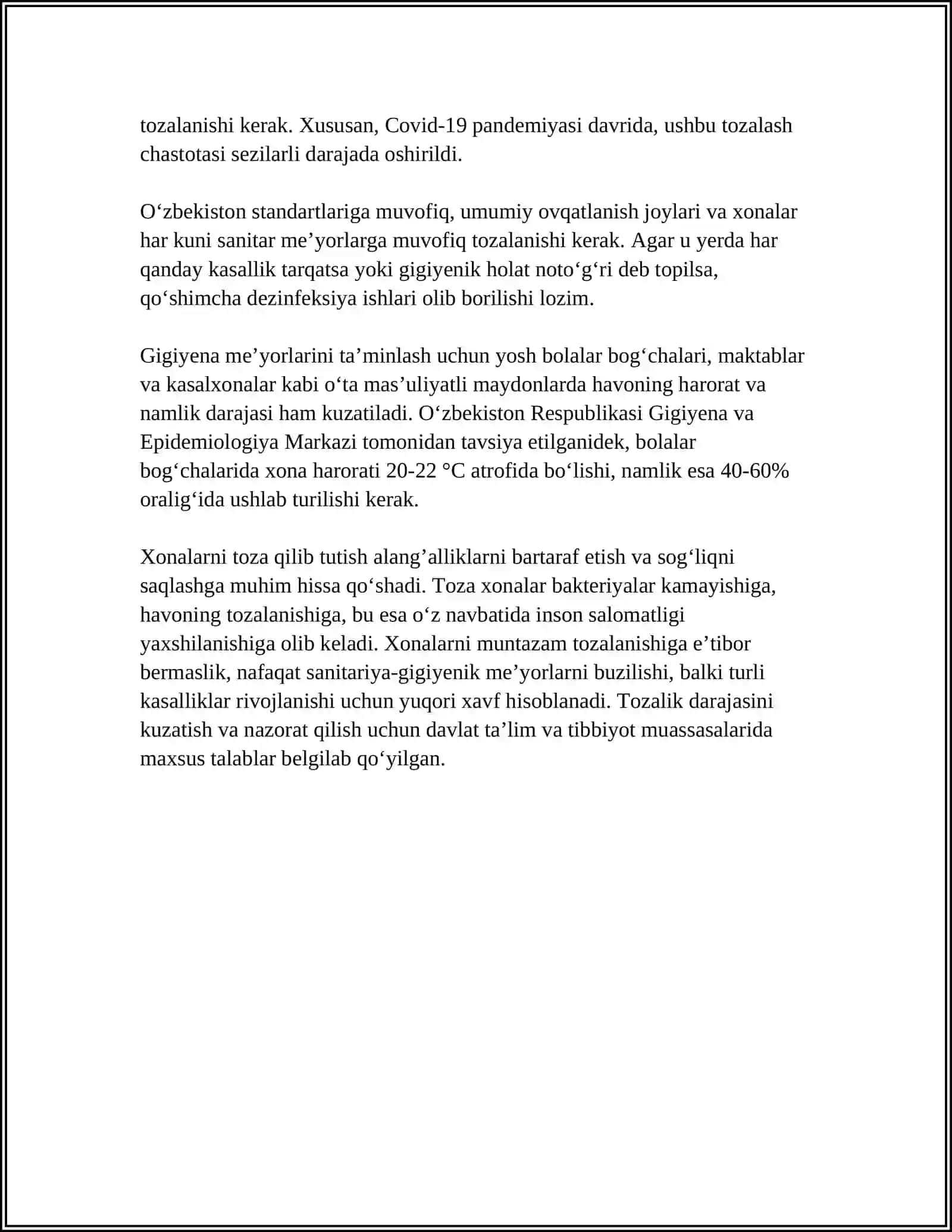 XONALARNING TOZALIK DARAJASINI NAZORAT QILISH 4