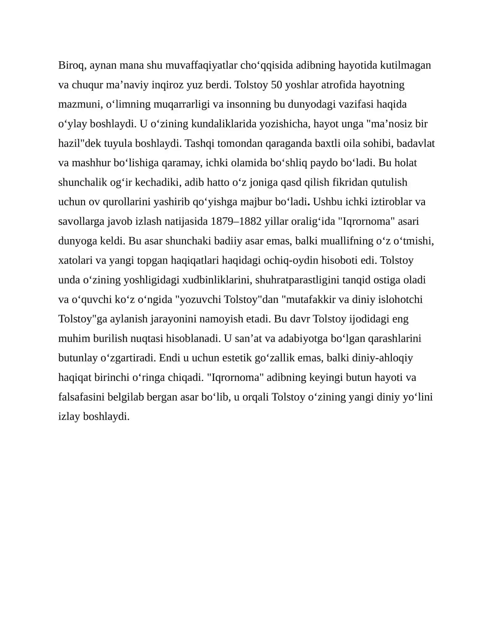 LEV TOLSTOYNING "IQRORNOMA" ASARIDAGI DINIY  E'TIQODLAR TAHLILI 4