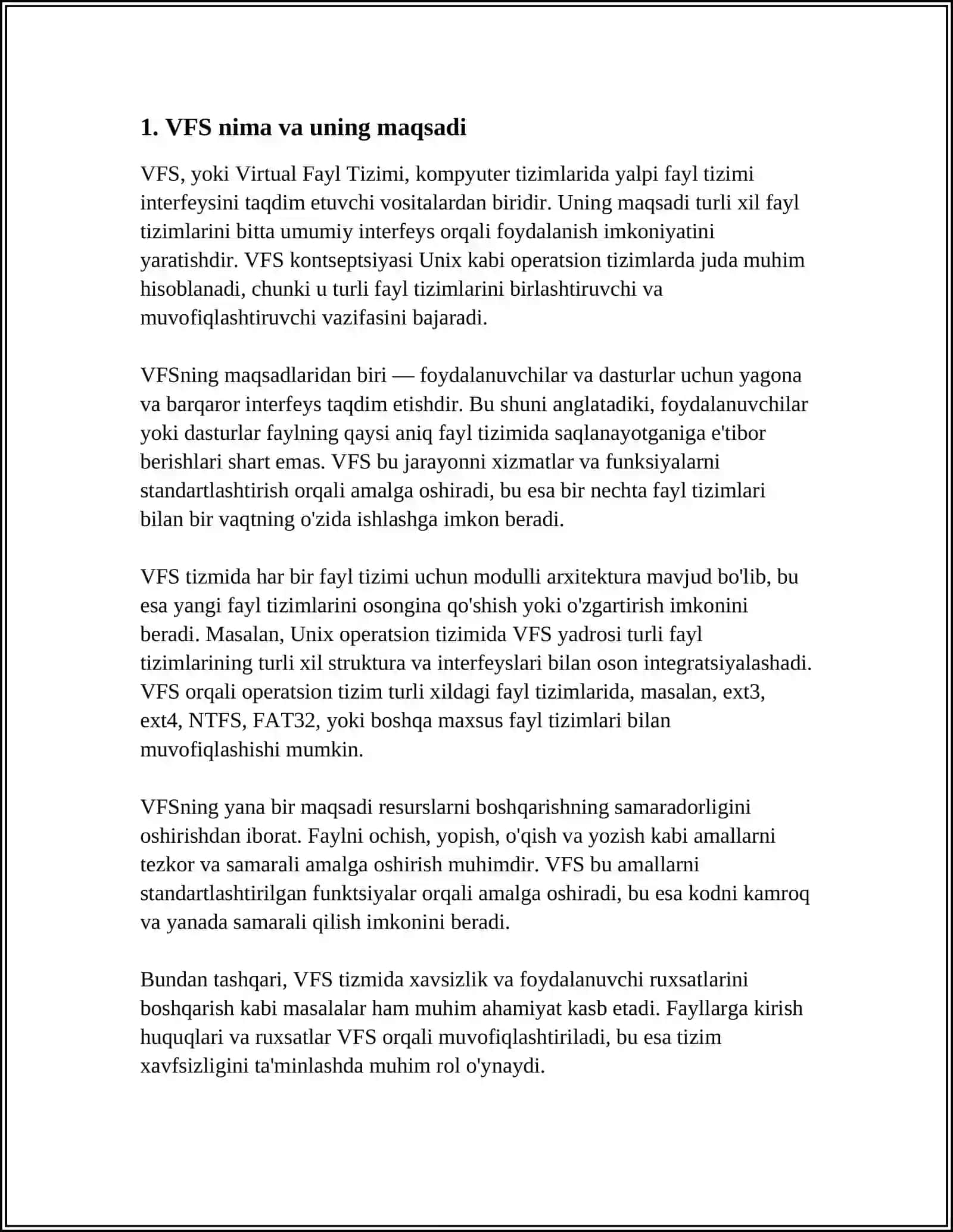 VIRTUAL FAYL TIZIMLARI(VFS) VA TARMOQ FAYL TIZIMLARI (NFS, NTF) 4