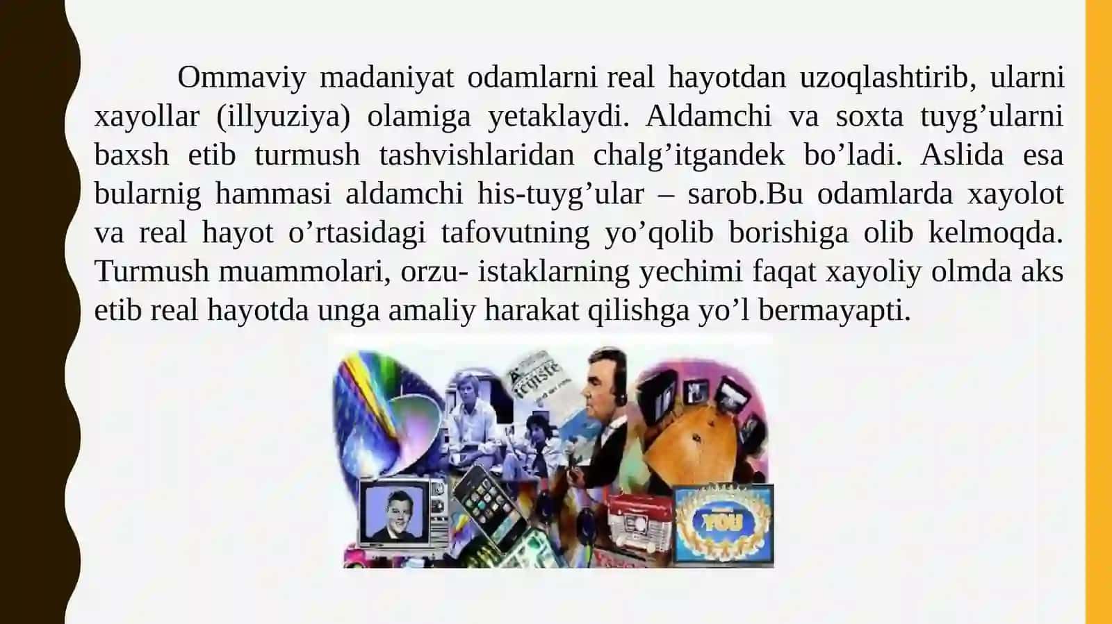 Ommaviy madaniyatining  shakllanishi tarixi va uning turlari: aksilmadaniyat, submadaniyat, popular madaniyat, ekran madaniyati 4
