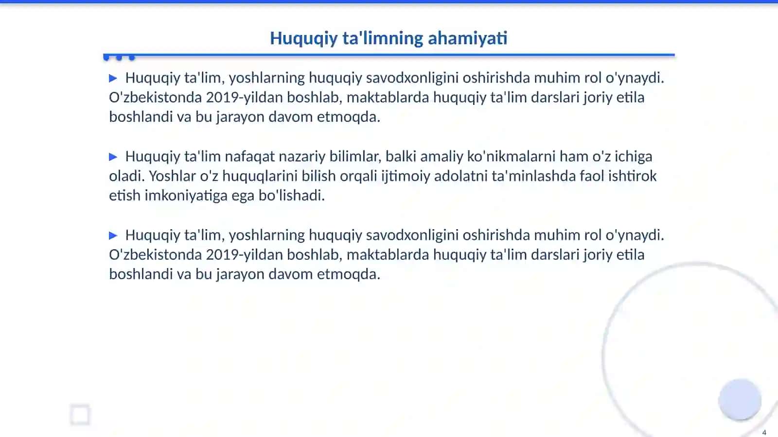 Yoshlarning huquqiy savodxonligini oshirish masalalari 4