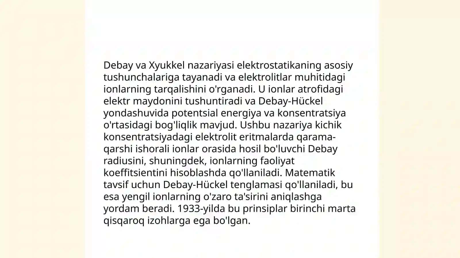Kuchli elektrolitlar uchun debay va xyukkel nazaryasi 4